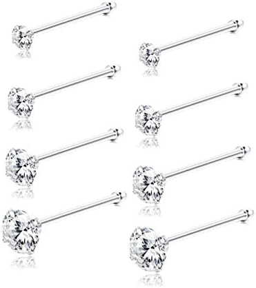 Sllaiss 4 Pairs Set of Sterling Nails, Nose Piercings, Men’s, Body Piercing, Women’s, Czech Crystal, 925 Sterling Silver, Nose, Lips, Ears, Cartilage, Jewelry, Fashionable, Hypoallergenic Metal, 0.06 inches (1.5 mm), 0.1 inches (2 mm), 0.1 inches (2.5 mm), 0.1 inches (3 mm), sliver