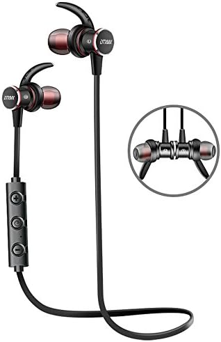 Bluetooth Headphones, DTXMX Wireless 4.1 Magnetic Earbuds Noise Cancelling Headset, Suitable for Sports Fitness with Built in Mic TT-BH07 IPX5 Waterproof, aptX Stereo, 10 Music/Talk Time (Black)