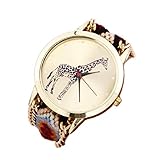 Shensee Cute Simple Giraffe Pattern Weaved Rope Band Bracelet Quartz Dial Watch Black Brown