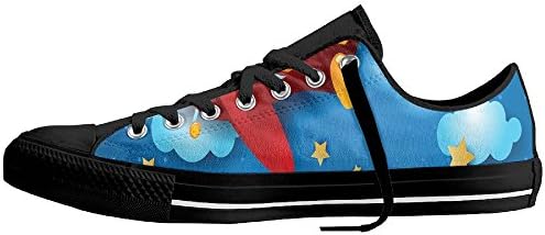 BJHGWI3VU132Q Unisex Retro Airplane The Moon And The Stars In The Sky Jumping Fish And Wavy Sea High Top Sneakers Canvas Shoes Cool Sport Shoes Particular 44