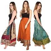 Boho Sari Silk Long Wrap Skirts - Set of 3 Multi
