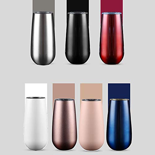 Elaco 1 X 6OZ Stainless Steel Stemless Wine Water Cup 6OZ Stainless Steel Stemless Wine Water Cup Double Wall Vaccum Insulation (C)
