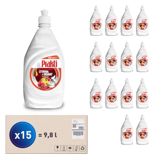 dr.Prakti Hand Dishwashing Liquid Lemon + Pomegranate, non-irritating to skin, concentrated and effective, 650 ml x 15