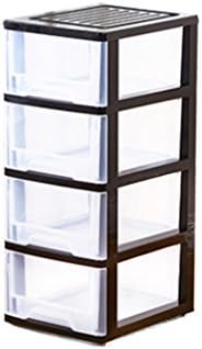 WSGZH 4 Drawer Large Plastic Storage Drawer Tower Multiware Storage Transparent 4-tier Drawer Plastic Stackable Black Lockers Sundries Collation Cabinet Storage Unit Storage Rack