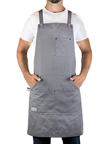 Hudson Durable Goods - Professional Grade Chef Apron for Kitchen, BBQ, and Grill (Grey) with Towel Loop + Tool Pockets + Quick Release Buckle, Adjustable M to XXL