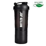 BOTTLED JOY Protein Shaker Bottle 20 oz Shake Mixer Bottle with Storage, 600ml Gym Water Bottle Mixer for Quick Easy Nutrition Supplement