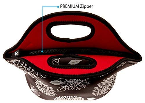 Noosa Life LARGE Neoprene Lunch Bag - Insulated Tote - Heavy Duty Zipper - Premium Stitching - 13 x 12.5 x 6.5 inches - Lunch Bag for Men Women Kids & Nurses - Best Travel Bag (Dahlia)
