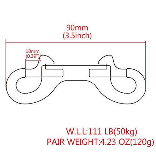 2-Pack 316 Stainless Steel Double Ended Bolt Snap Hook 3-1/2'' Double End Bolt Snaps Hooks Scuba Diving Clips Marine Grade for Water Bucket/Dog Leash/Pet Feed Bucket & Hammock/Horse Tack and More - Thumbnail 2