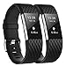 Fundro Replacement Bands Compatible with Fitbit Charge 2, 2 Pack Classic & Special Edition Adjustable Sport Wristbands(#B Black/Black, Large (6.7