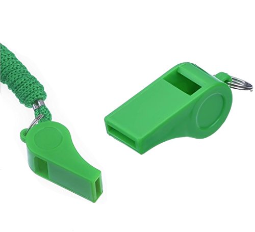 Giveet 3 Pieces Green Whistle with Lanyards, Durable Plastic Whistle for Indoor Outside Party Sports