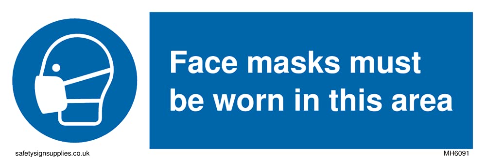 Pack of five - Face masks must be worn in this area Sign - 150x50mm - L15