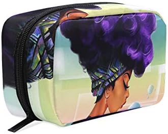 Travel Toiletry Makeup Bag Purple Hair Afro Hairstyle Cosmetic Bags Women's Portable Travel Kit Organizer/Household Storage Pack/Bathroom Storage