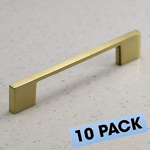 Hamilton Bowes Satin Brass Cabinet Hardware Pull Handle - 3-3/4" Inch (96mm) Hole Centers - 5-1/4" Overall Length - Modern Basic (10 Pack)