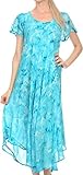 Sakkas 16800 - Sayli Long Tie Dye Cap Sleeve Embroidered Wide Neck Caftan Dress / Cover Up - Turquoise - OS