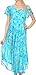 Sakkas 16800 - Sayli Long Tie Dye Cap Sleeve Embroidered Wide Neck Caftan Dress/Cover Up - Turquoise - OS