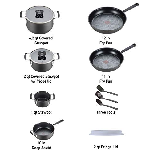 Tfal All In One Hard Anodized Nonstick Cookware Set 12 Piece Pots and