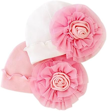 Venus888 Baby Girl Soft Cotton Cap Warm Beanie Hospital Hat With Large Chiffon Flower