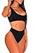 Pink Queen Women's Crop Top Scoop Neck High Waist Two Piece Swimsuit M Black.