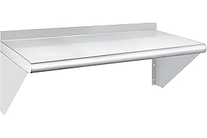 HARDURA RESTAURANT EQUIPMENT HARDURA Stainless Steel Shelf 12" x 24", 210lb Commercial Shelves Wall Mount Metal Shelving with Backsplash and Brackets for Kitchen, Restaurant, Laundry Room and Home