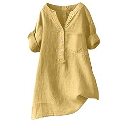 Linen Tops Women,Cotton Button Down Shirts for