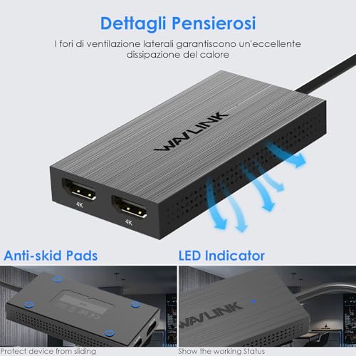 WAVLINK USB 3.1/USB C to Dual HDMI Adapter, DisplayLink Dual 4K@60Hz Monitor Hub, Compatible MacBook M1/M2/M3/M4, New MacBook Neo, Windows