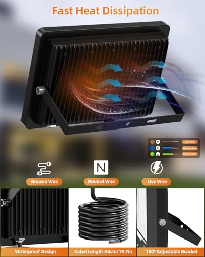 TOPAUBUB Outdoor LED Spotlights 300W – 30000LM 6500K Cool White LED Projector IP67 Waterproof Lights Outdoor Lamp for Garden, Patio (2 Pieces)