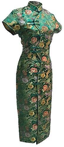 B dressy Women's Green Ten Buttons Long Chinese Dress Cheongsam