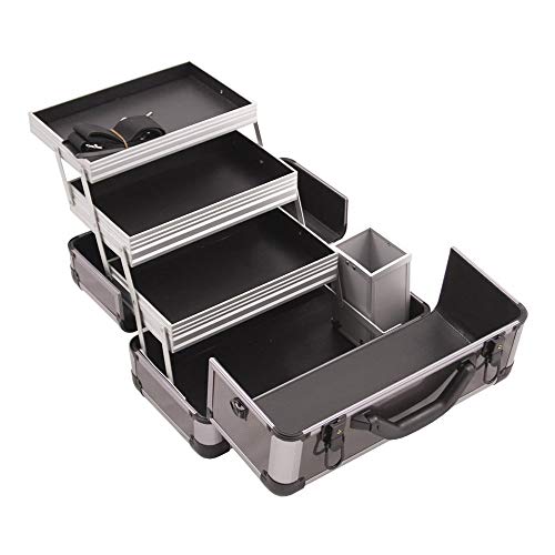 Hiker HK3101ASBY HK3101 3-Tier Professional Aluminum Case with Extendable Trays and Brush Holder, 15-Inch, Smooth Pattern, Gun Metal - Thumbnail 2