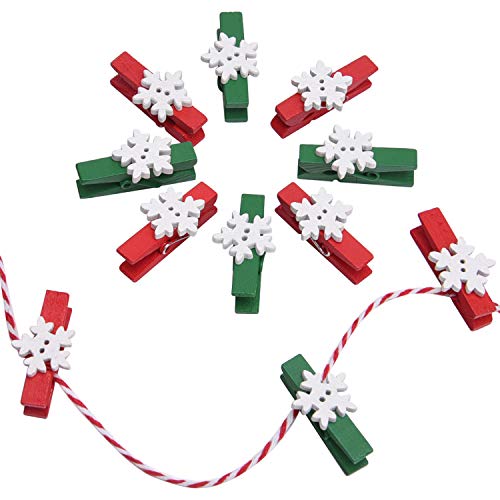 Livder Christmas Clips, 100 Pieces Snowflake Wooden Clothespins Red Green Pegs for Christmas Party Decorations