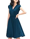 Allegra K Women Crossover Deep V Neck Elastic Waist Dress Dark Blue L
