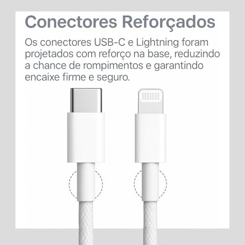 Cabo Turbo para Carregador Compatível i.Phone SE X Xr 11 12 13 14, Acabamento Premium, Reforçado c/Nylon, Carregamento 30W Ultra Rápido e Transferencia de Dados. (2 Metros de Comprimento)