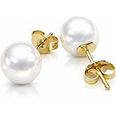 Freshwater Pearl Earrings Studs | 925 Sterling Silver | Genuine Round White Pearls | Hypoallergenic Jewelry | Nickel Free Studs | Solid Silver Pearl Earrings
