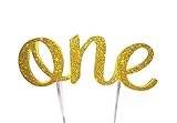 Handmade 1st First Birthday Cake Topper Decoration - Double Sided Gold Glitter Stock by Best Svan
