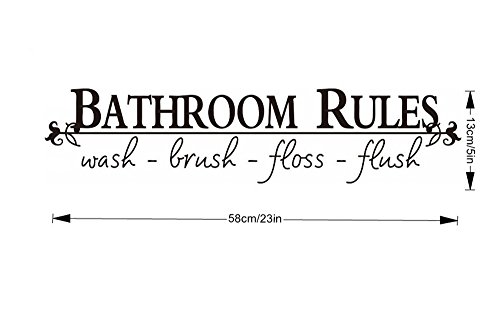 CUGBO Bathroom Rules Decal Wash Brush Floss Flush Wall Art Quote Removable Toilet Sign Vinyl Home Nursery Decor Sticker