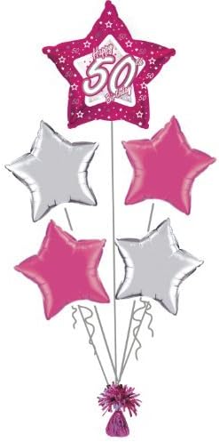 50th BIRTHDAY HOT PINK &amp; SILVER STAR DESIGN FOIL HELIUM BALLOON DISPLAY by Display