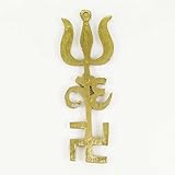 Energized Gold Plated Brass Evil Eye Repellent Om Swastik Trishul Tri Shakti Car Hanging