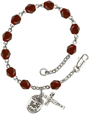 Februay Birth Month Bead Rosary Bracelet with Patron Saint Petite Charm, 7 1/2 Inch