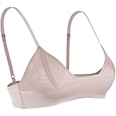 SilRiver Womens Silk Light Bralette Sexy 1/2 Soft Cup Wireless Bra Triangle Tops with Smooth Satin