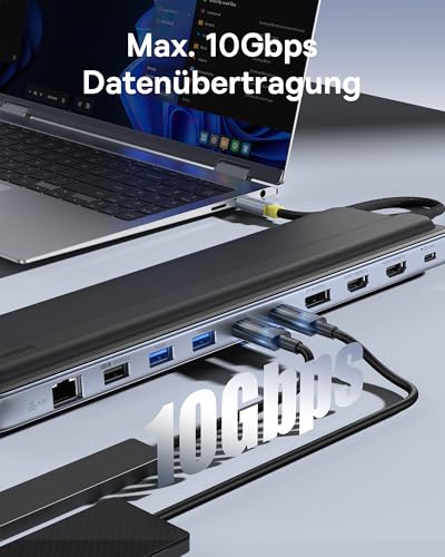 Baseus Laptop Docking Station Stand, 12 in 1 HUB Triple 4K Display, HDMI/DP, 10Gbps USB A/C, Fast Data Transfer, PD 100W, Ethernet, TF/SD, Docking Station USB C with Stand for Windows