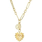 Generic Common Luxury Sun Heart Pendant Choker Necklace for Women 18K Gold Plated Multi Pendants Chunky Chain Hip Hop Neutral Jewelry