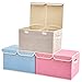 EZOWare Large Storage Boxes [3-Pack] Large Linen Fabric Foldable Storage Cubes Bin Box Containers with Lid and Handles for Home Nursery, Closet, Baby Products (Assorted)