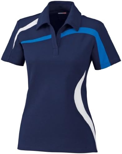 Ash City Ladies Impact Pique Color Block Polo (Medium, Night/Light Nautical Blue/White)