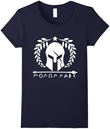 Women's White Spartan Helmet Molon Labe T-Shirt Medium Navy