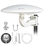 Outdoor Amplified HDTV Antenna, ANTOP UFO 360 ° Omni-directional Reception, 65 Mile Long Range High Gain TV Antenna for Attic Home RV TV with Built-in 4G LTE Filter, Waterproof, UV Coating