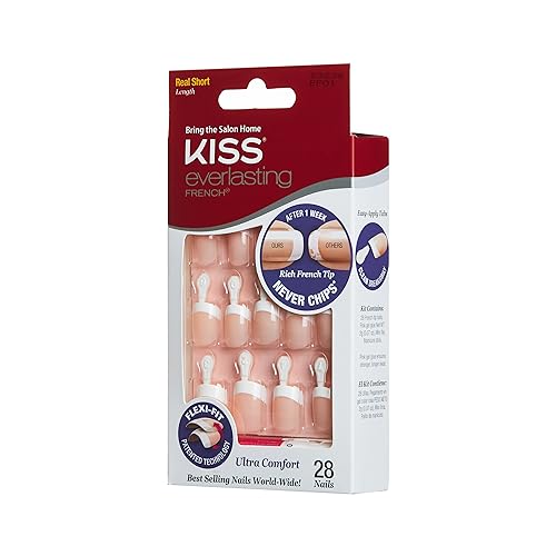 Kiss Everlasting French Nail Manicure, Chip-Free with Flexi-Fit Technology, Real Short, "Endless", Nail Kit with Pink Nail Glue (Net Wt. 2 g / 0.07oz.), Mini File, Manicure Stick, and 28 Fake Nails - Image 2