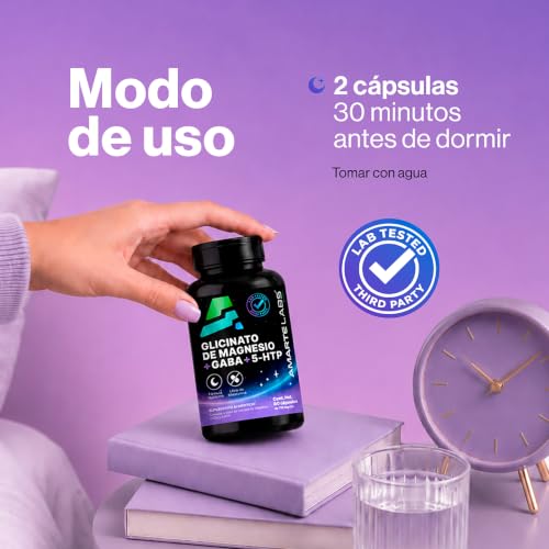 AMARTE LABS Fórmula Nocturna Sin Melatonina Magnesio Glicinato GABA 5HTP L Teanina Descanso y Relajación 60 Cápsulas
