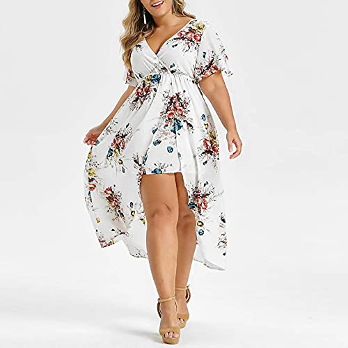 Plus Size Dress for Women Casual Elegant 2023 Sundresses Boho Floral Prin Dresses Deep V Neck A-line Beach Dress