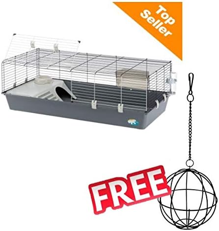 Ferplast Rabbit & Guinea Pig Cage 120 Spacious with Split Folding Screen with Basic Equipment Bar Spacing 2.5cm. Easy Access Water-based Grating Colour Grey 118 x 58.5 x 51.5 cm FREE Trixie Food Ball