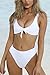 QINSEN White Front Knotted Active Crop Top High Waist Bikini Swimwear for Women M