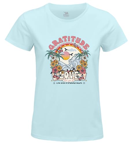 Republic Of California "Gratitude Love WOREPCZTS104 - Camiseta para Mujer, Talla M, Azul, M